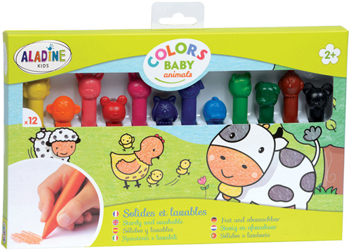 Aladine crayons de cire lavables animaux set 12 pièces pour enfants
