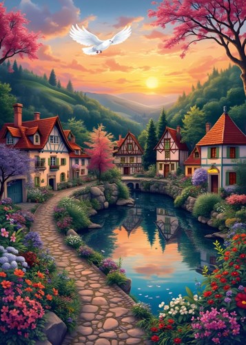 Alipson Puzzle Das Dorf am Ufer - 500 Teile