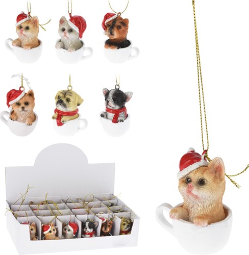 Home & Styling décoration de Noël chien et chat ornement polystone 6 cm