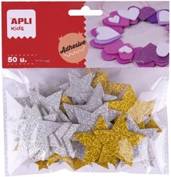 Apli Apli EVA Foam Vormen Sterren Glitters - Zilver en goud - 50 stuk