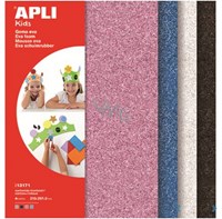 APLI Kids feuilles mousse pailletée - EVA foam A4 blanc noir rouge bleu