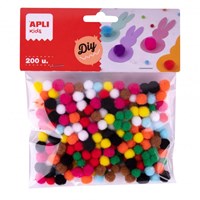 APLI Kids pompons créatifs - mini 8 mm - 200 pièces - jouet coloré