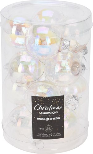 Home & Styling boule de Noël verre 35mm irisé tube 16 pièces décoration