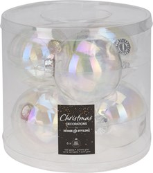 Home & Styling boule de Noël verre irisé 80mm lot de 6 décoration