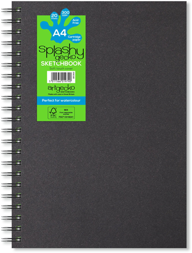 Artgecko carnet Splashy Aqua A4 spirale 300g 20 feuilles papier blanc