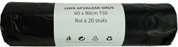 Afvalzak 60L grijs 20 stuks op rol