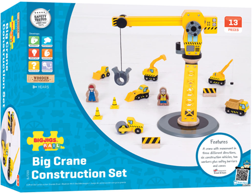 BigJigs grue en bois véhicules de construction - coffret 13 pièces-2