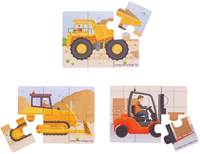 BigJigs puzzle en bois véhicules de chantier - 6 pièces - 3 puzzles-2