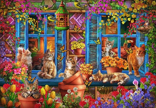 Bluebird Puzzle Katzen auf der Fensterbank - 1000 Teile
