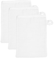 Tryco gants de toilette bébé mousseline coton blanc lot de 3 15x21 cm