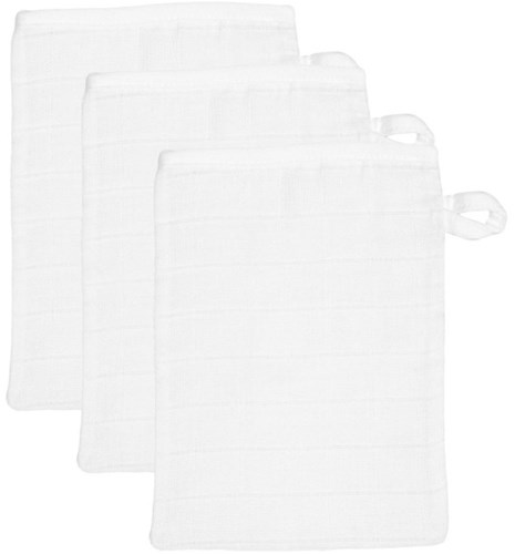 Tryco gants de toilette bébé mousseline coton blanc lot de 3 15x21 cm