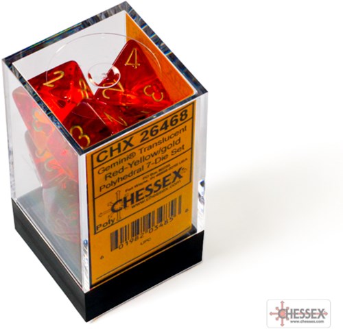Chessex dés Gemini Translucide rouge-jaune-or set 7 pièces