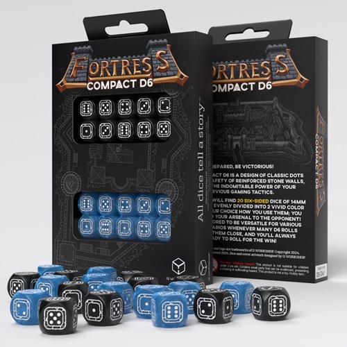 Q-Workshop dés Fortress Compact D6 noir bleu lot de 20