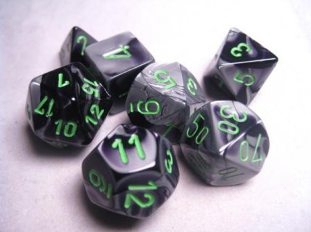 Chessex Gemini Noir-gris-vert Polydice Set de dés (7 pièces)