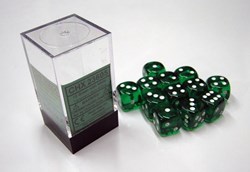 Chessex Ensemble de dés (12 pièces) avec Vert/Blanc Transparent D6 16mm
