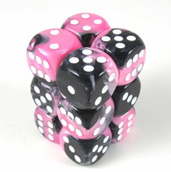 Chessex Jeu de dés Gemini Noir-Rose/blanc D6 16mm (12 pièces)
