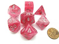 Chessex Ensemble de dés Polydice Ghostly Glow rose/argent (7 pièces)