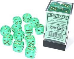 Chessex Borealis D6 16mm Ensemble de dés luminaire vert clair/or (12 pièces)