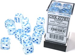 Chessex Borealis D6 16mm Icicle/bleu clair Luminary Dice Set (12 pièces)