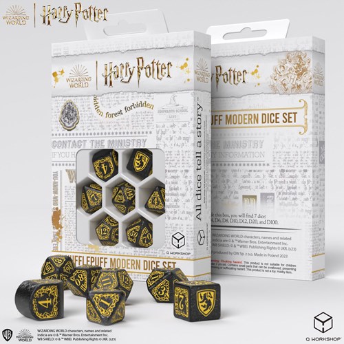 Q-Workshop Harry Potter set de dés Poufsouffle noir pailleté 7 pièces