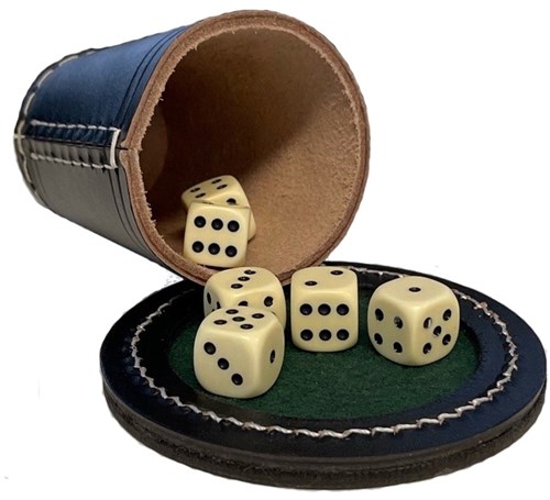 Engelhart Games gobelet à dés cuir noir avec dés 16mm - plaisir de jeu