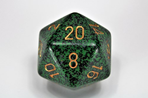 Chessex dé 34mm Speckled Golden Recon D20 vert or
