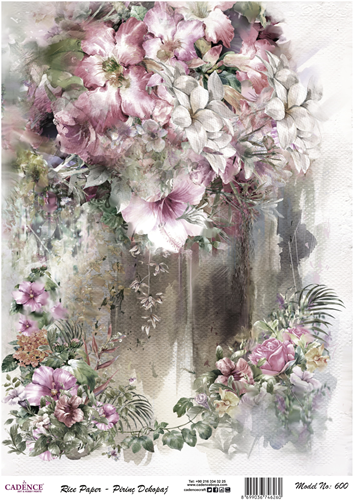 Cadence papier de riz décopatch vase à fleurs aquarelle 30x42 cm rose