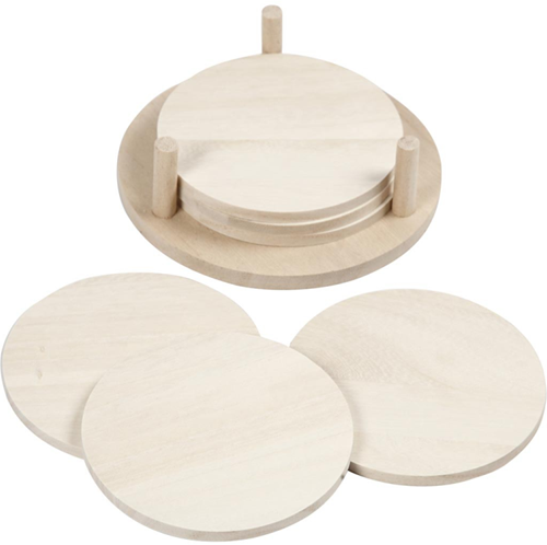 Creativ Company dessous de verre ronds en bois 9,5 cm avec support 6 pièces