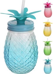 Excellent Houseware verre ananas avec paille 400ml multicolore
