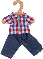 Bigjigs Chemise à carreaux et Jeans (pour Poupée 28cm)