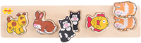 Bigjigs puzzle en bois animaux - Chunky Lift and Match animaux de compagnie - 5 pièces