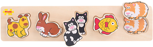 Bigjigs puzzle en bois animaux - Chunky Lift and Match animaux de compagnie - 5 pièces
