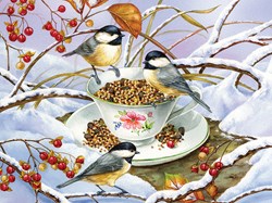 Cobble Hill puzzle XXL Chickadee Tea 275 pièces oiseau d'hiver