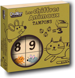 Crealign coffret tampons bois chiffres et animaux - jouet éducatif