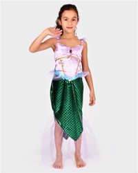 Den Goda Fen robe sirène déguisement 110-116 cm vert violet paillettes