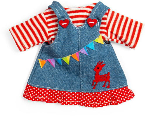BigJigs vêtements poupée robe chasuble en jean - accessoire poupée