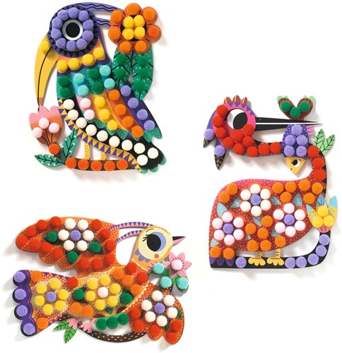 Djeco kit créatif oiseaux - set de collage pompons créatif