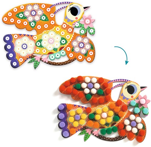 Djeco kit créatif oiseaux - set de collage pompons créatif-2