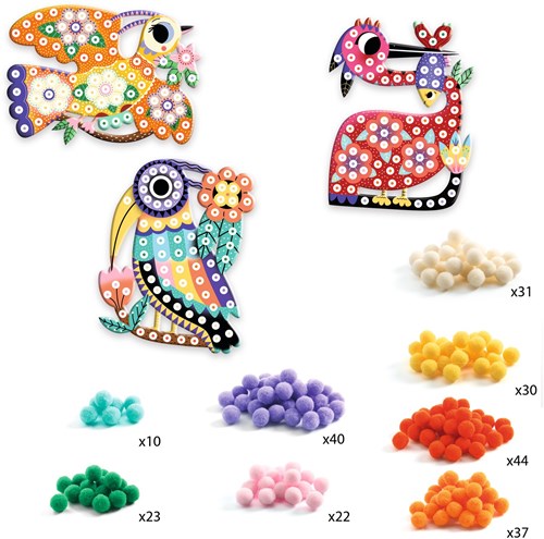 Djeco kit créatif oiseaux - set de collage pompons créatif-3