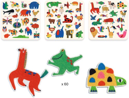 Djeco stickers animaux feutrine 60 pièces - set créatif FSC-3