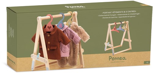 Djeco accessoires portant vêtements poupées - support bois avec 3 cintres FSC-3