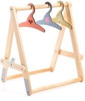 Djeco accessoires portant vêtements poupées - support bois avec 3 cintres FSC