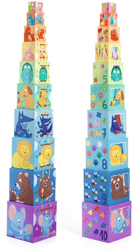 Djeco blocs en bois Rainbow blocks - cubes empilables colorés FSC-2