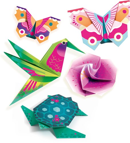 Djeco kit origami animaux et fleurs tropicaux papier FSC