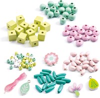 Djeco coffret perles en bois - création bijoux fleurs et feuilles