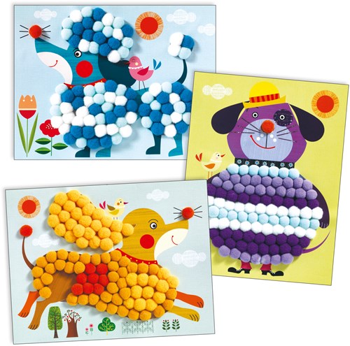 Djeco coffret créatif PomPom Puppies - chiens collage créatifs