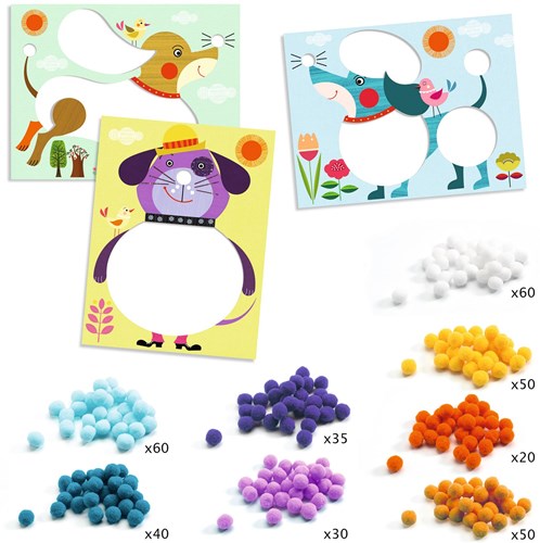 Djeco coffret créatif PomPom Puppies - chiens collage créatifs-3