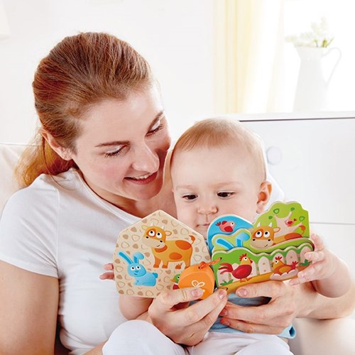 Hape livre en bois animaux de la ferme pour bébés - livre éducatif bébé