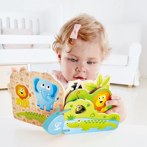 Hape livre bébé en bois animaux sauvages jouet durable coloré-3