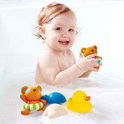 Hape jouet de bain Teddy et ses amis set de gicleurs d'eau colorés